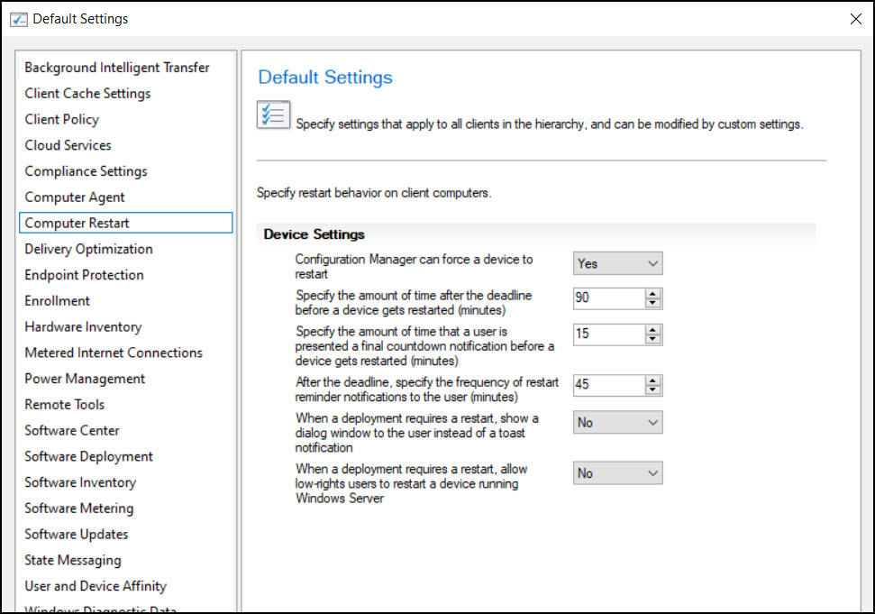 SCCM Client Restart Policy