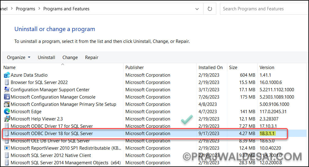 ODBC Driver 18 for SQL Server Installed