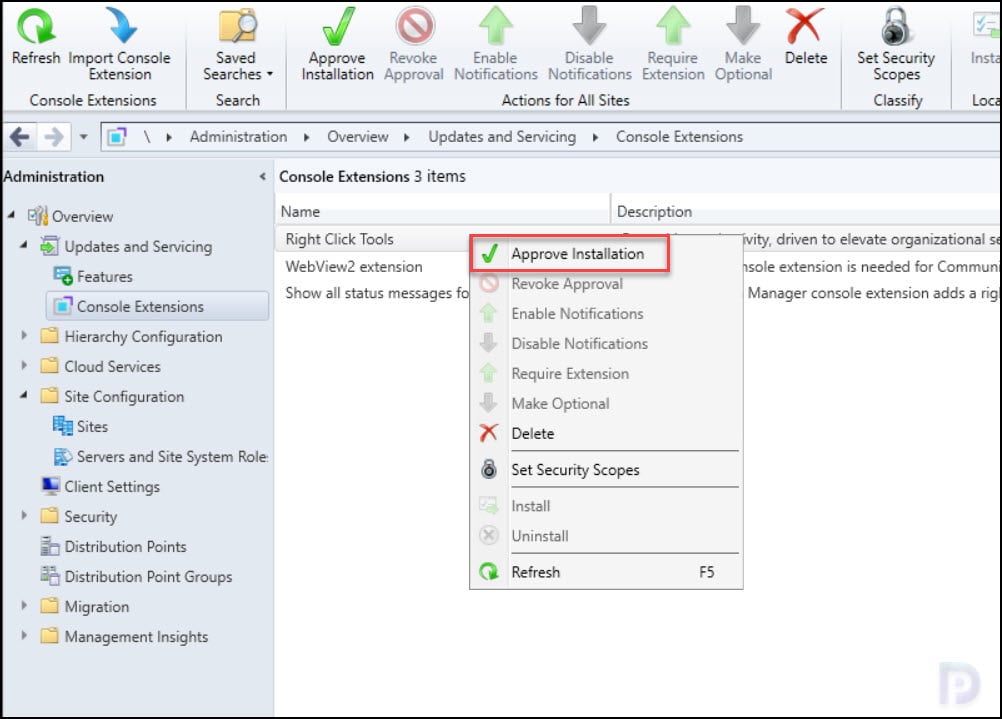 Approve Right Click Tools SCCM Console Extension