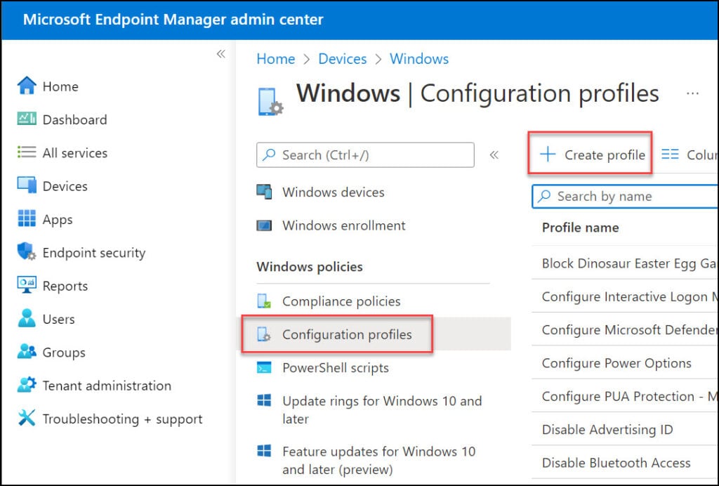 Create Intune Configuration Profile | Remove Teams Chat Icon