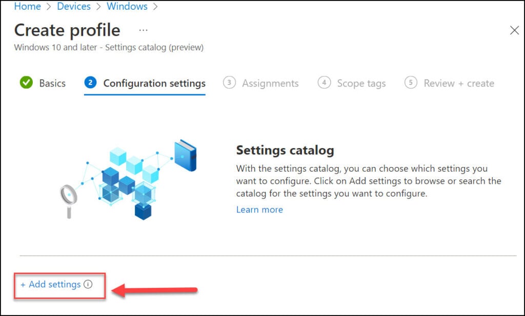 Intune Settings Catalog - Add Settings