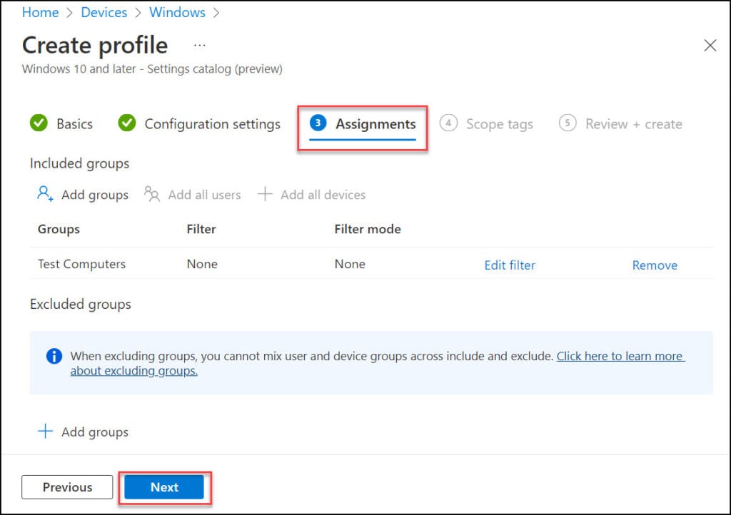 Assign Intune Configuration Profile