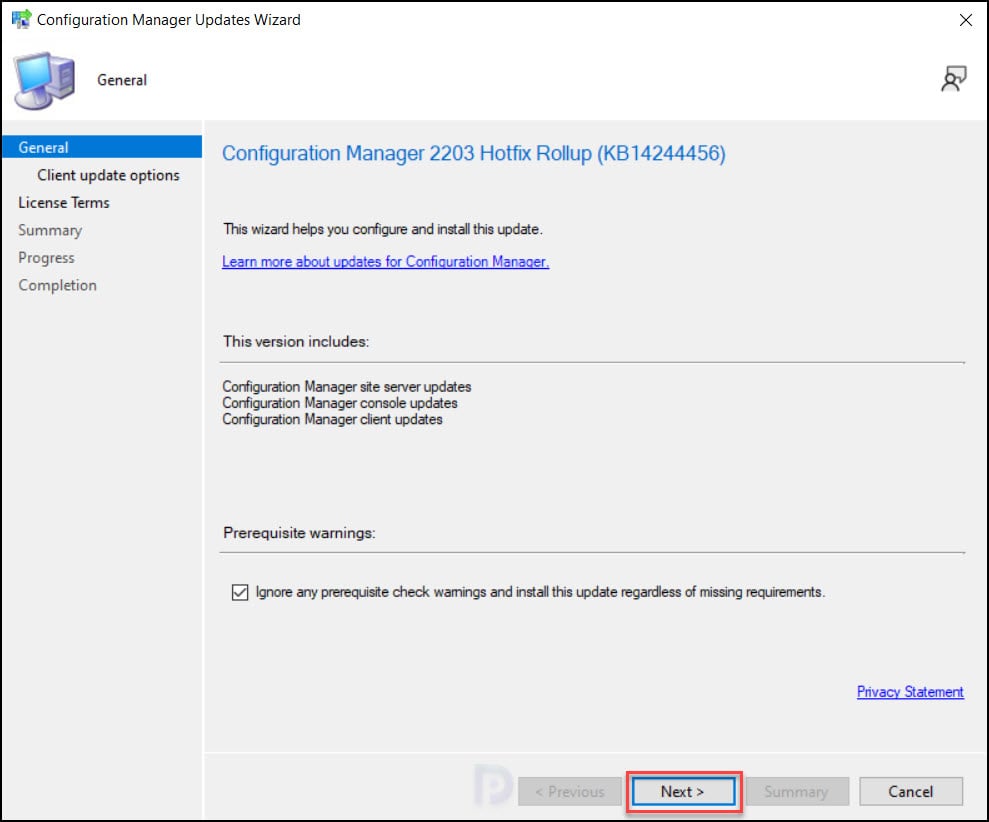 Install KB14244456 Hotfix Update Rollup For ConfigMgr 2203
