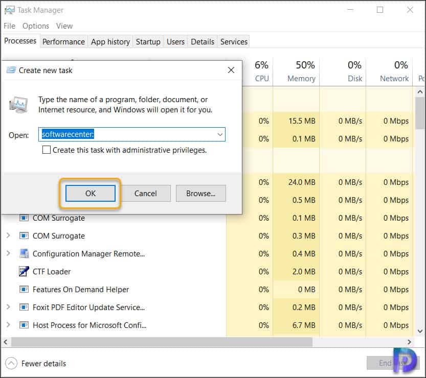 Open SCCM Software Center using Task Manager