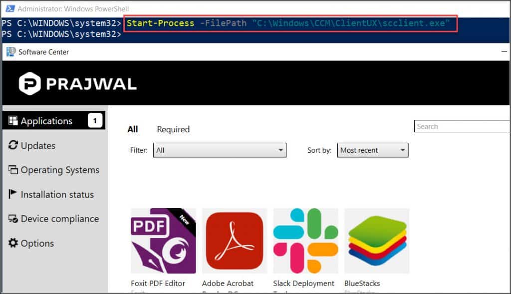 Launch Software Center using PowerShell