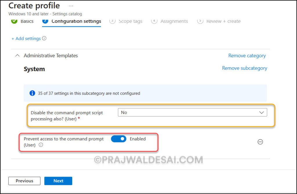 Prevent Access to Command Prompt using Intune