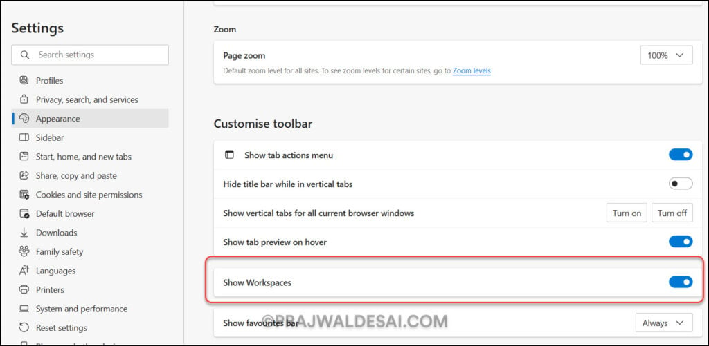 Re-enable Workspaces Icon in Edge Browser