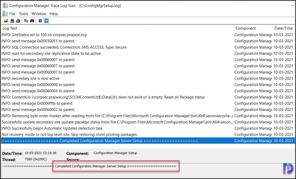 Recover SCCM Secondary Site Successful