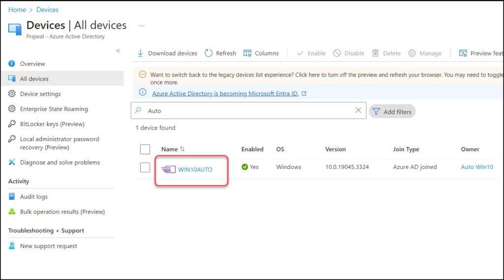 Remove Autopilot Device from Azure AD (Entra ID)