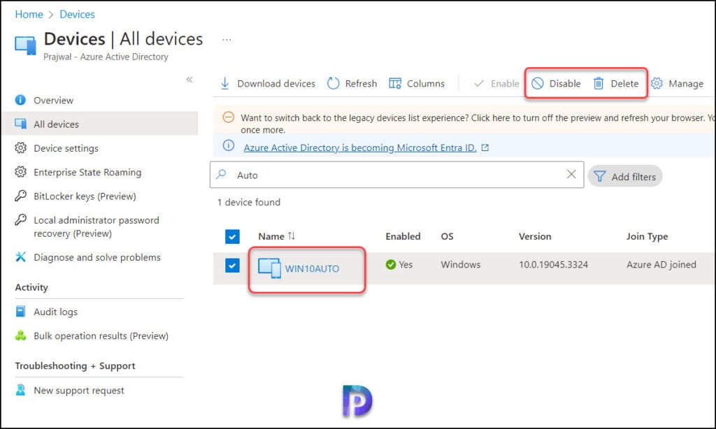 Remove Autopilot Device from Azure AD (Entra ID)