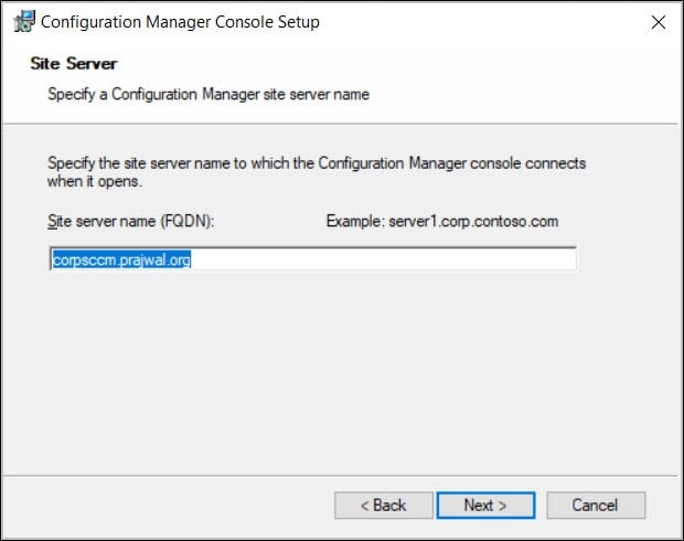Specify Site Server FQDN