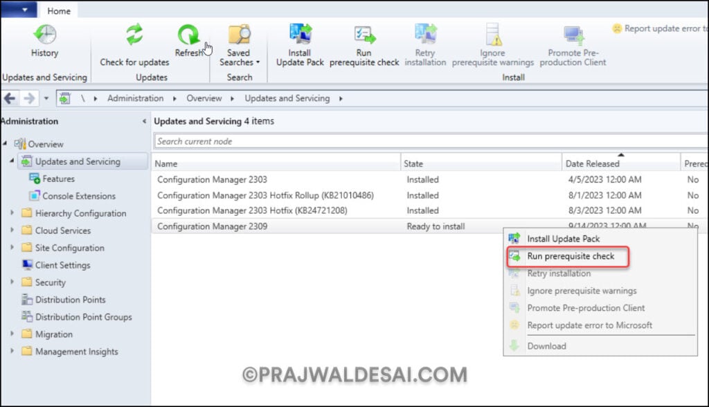 Run SCCM 2309 Prerequisite Check