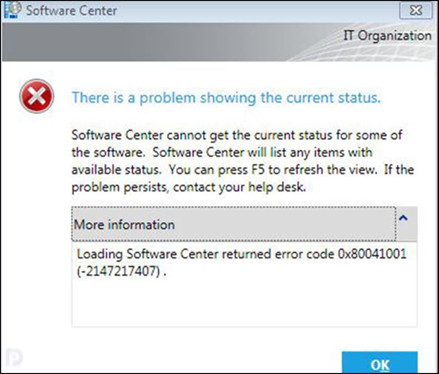 SCCM Software Center Error 0x80041001