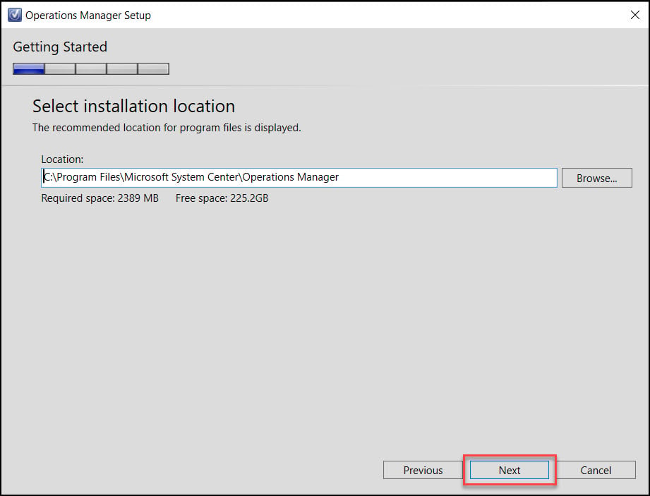 Select Operations Manager 2022 Install Location
