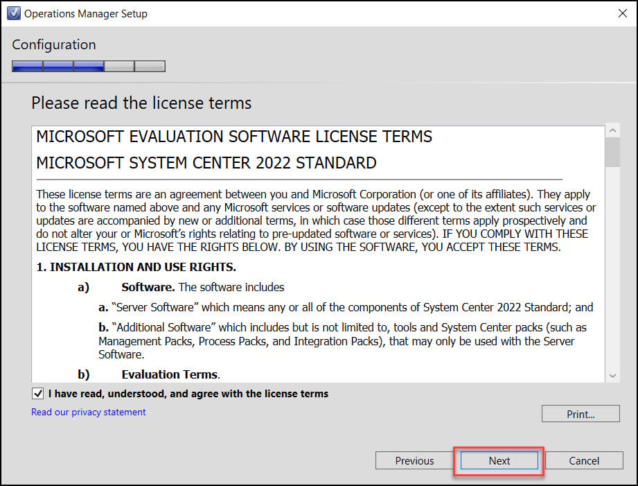 Accept SCOM License Terms