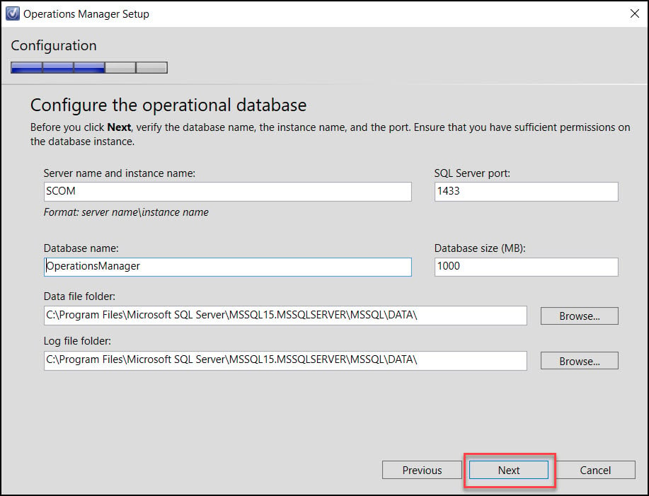 Configure operational database