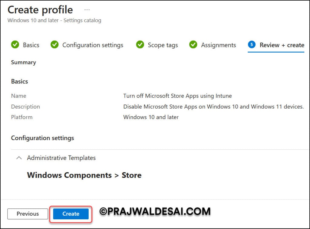 Create Intune Device Configuration Profile to Disable Store Apps