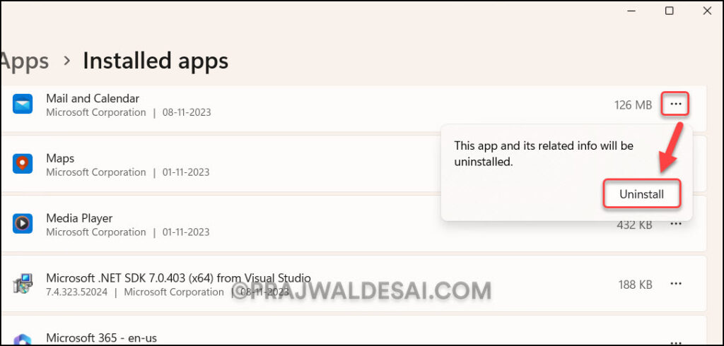 Uninstall Mail and Calendar Apps