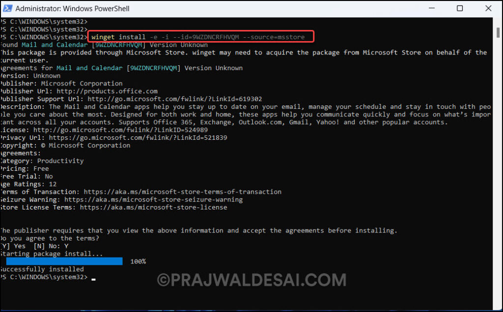 Install Mail and Calendar Apps on Windows using PowerShell