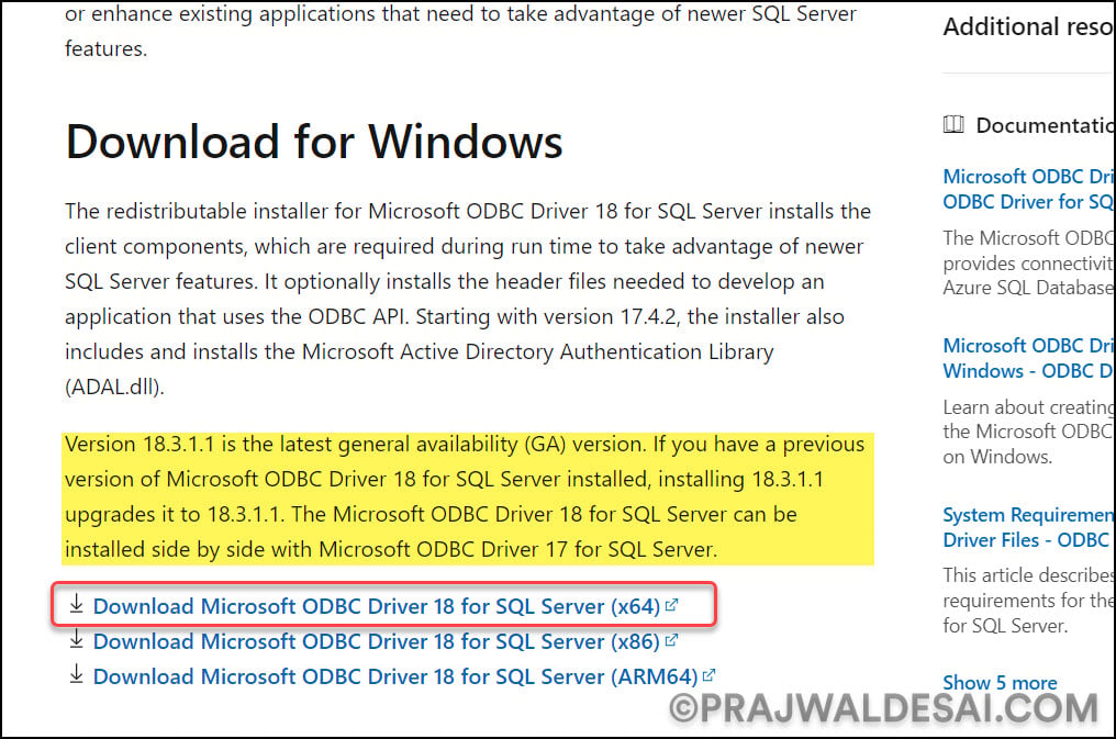 Download Microsoft ODBC Driver for SQL Server