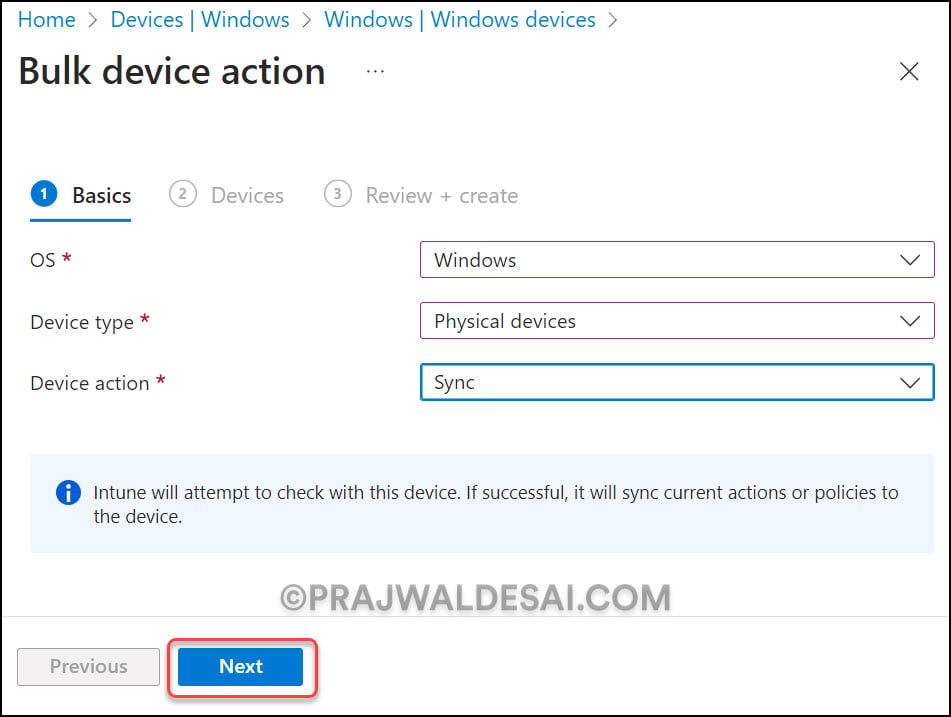 Use Bulk Device Actions to Force Intune Policy Sync