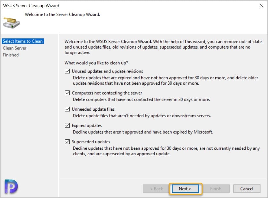 Using WSUS Server Cleanup Wizard to Clean Updates