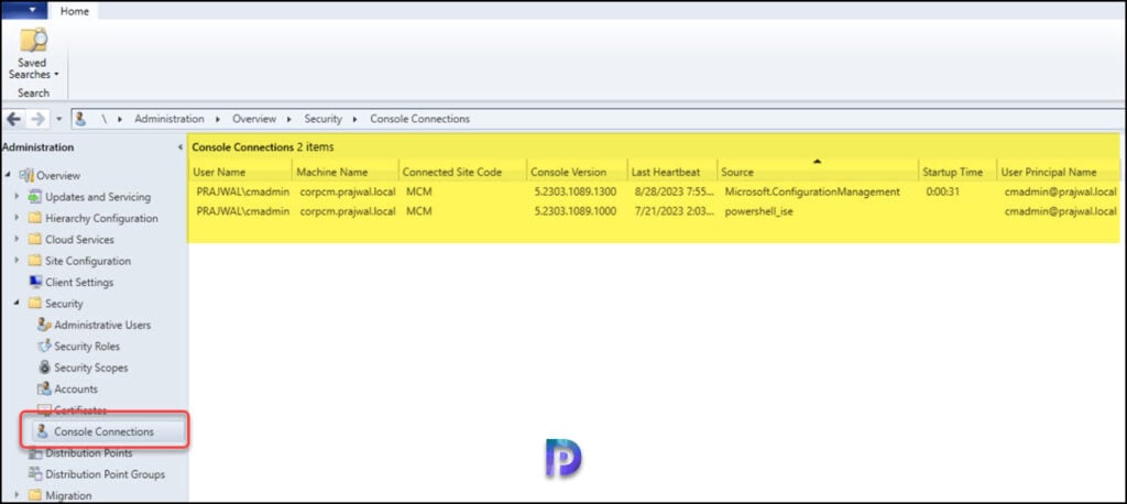 View SCCM Console Connections