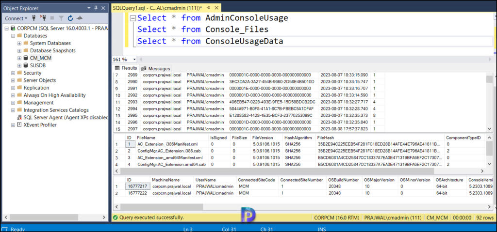 SQL Query to view Console Connection Details and Usage Data