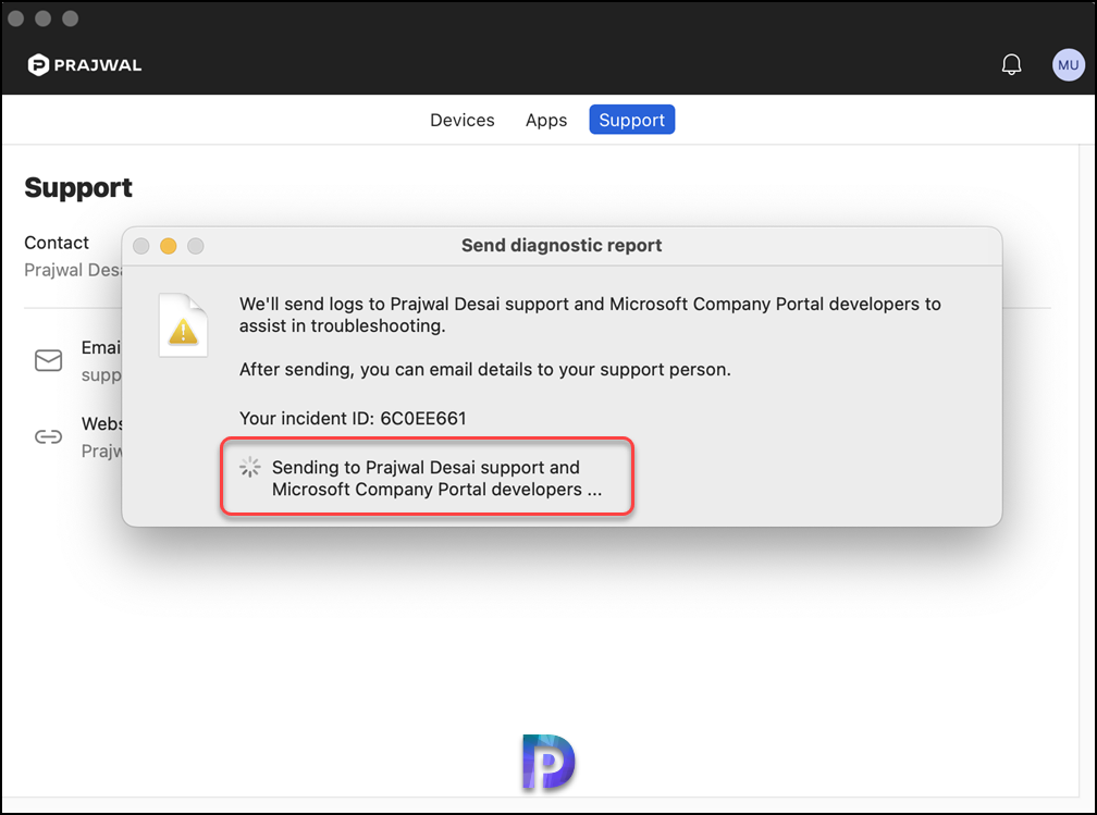 Send Diagnostic Report to Microsoft from Company Portal on macOS device