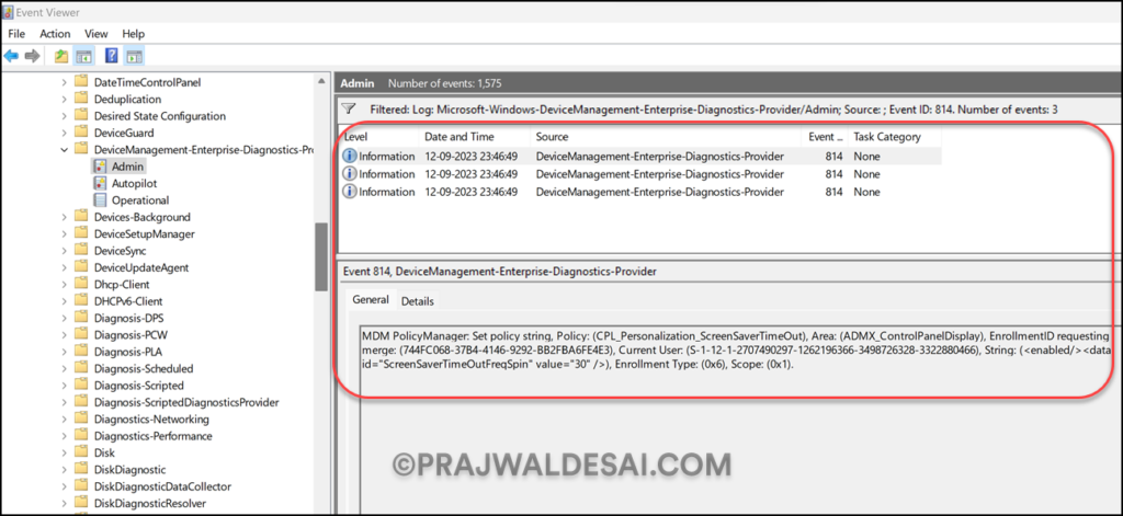 Troubleshoot Intune Screen Saver Policy using Logs and Event Viewer