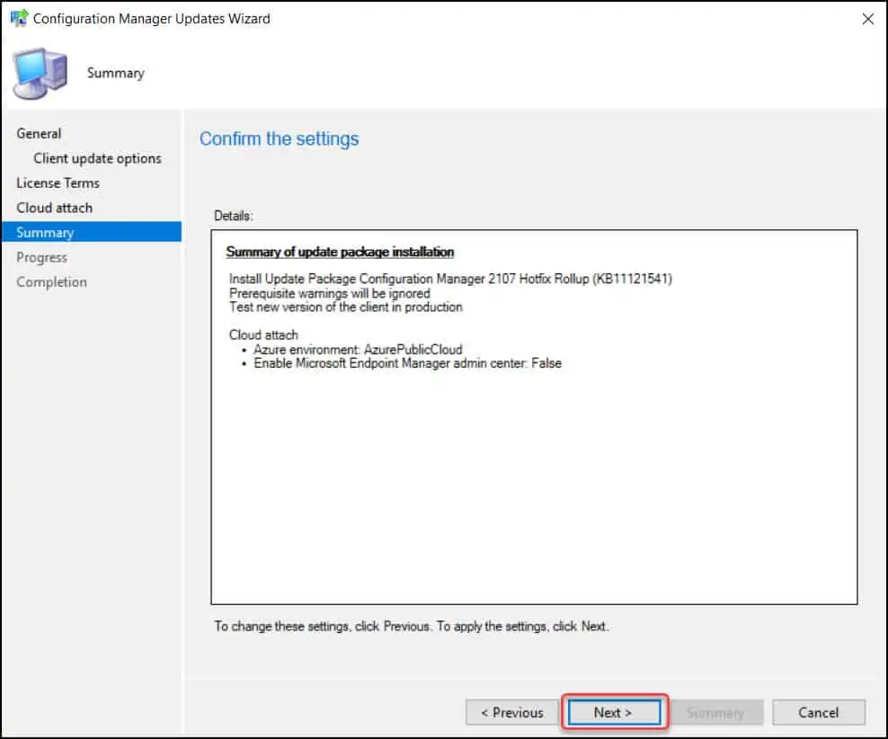 Install SCCM 2107 hotfix KB11121541 Rollup