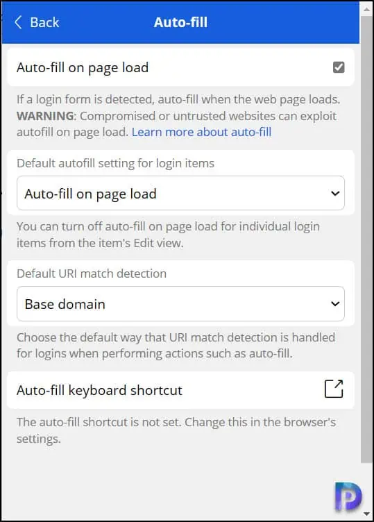 Enable Auto-fill on Page Load in Bitwarden