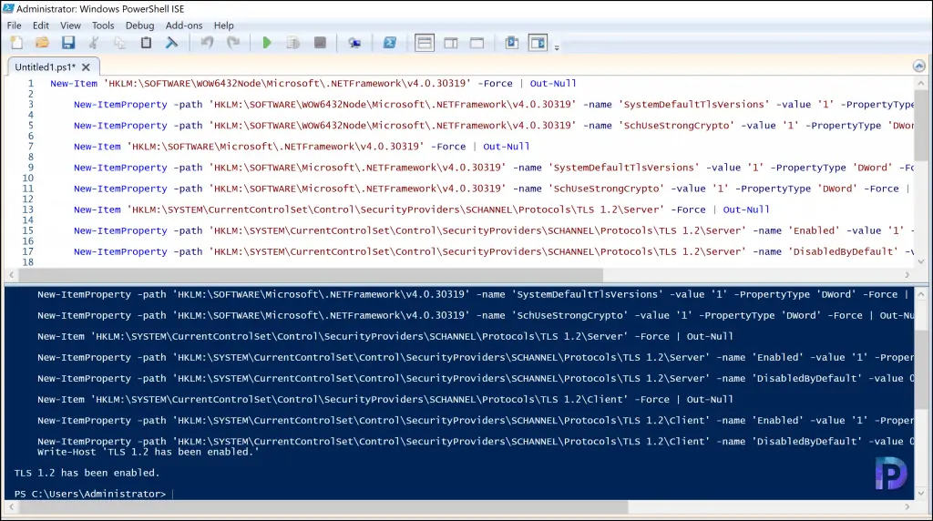 PowerShell script to enable TLS 1.2