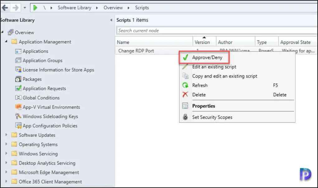 Approve PowerShell Script in SCCM