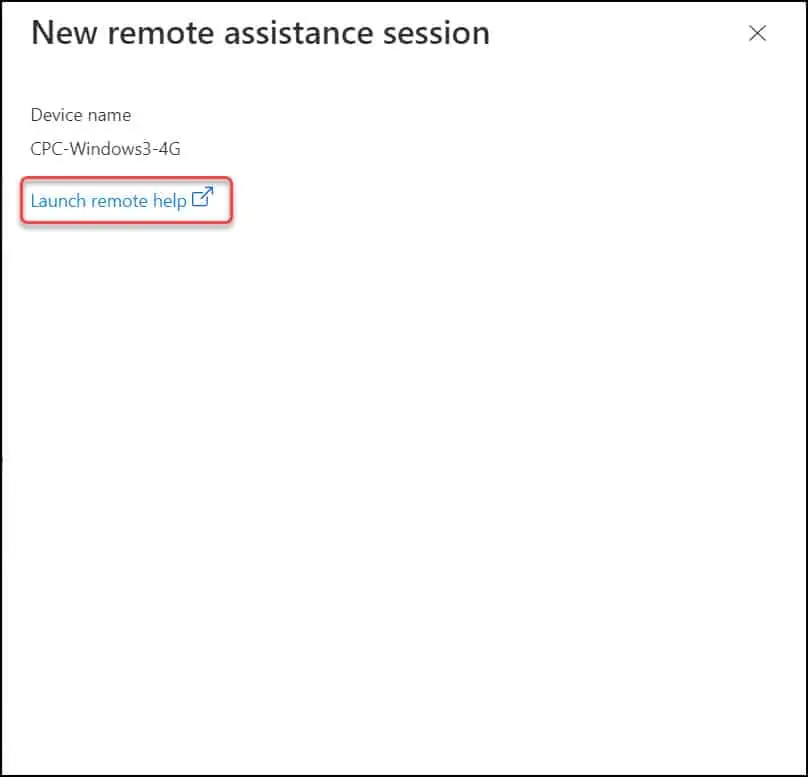 New Remote Assistance Session for Cloud PC