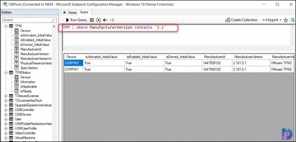 Check TPM version using CMPivot Query