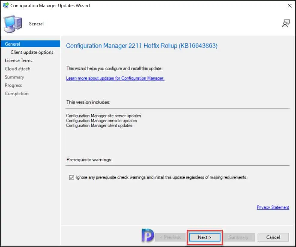 Install ConfigMgr 2211 Hotfix Rollup KB16643863