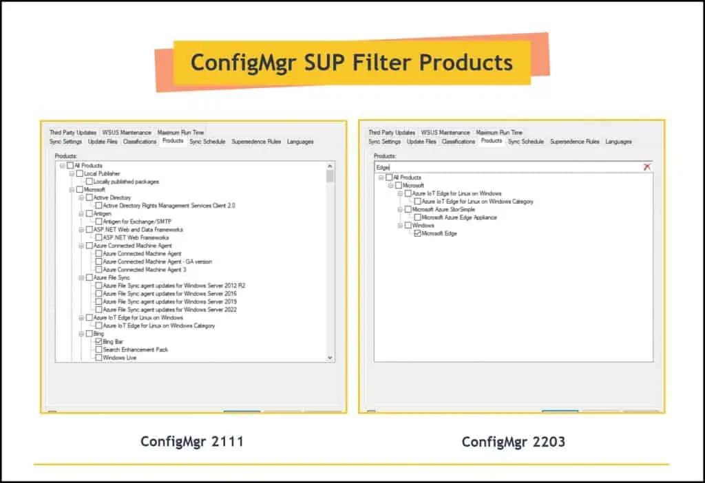 ConfigMgr Software Update Point Filter Products