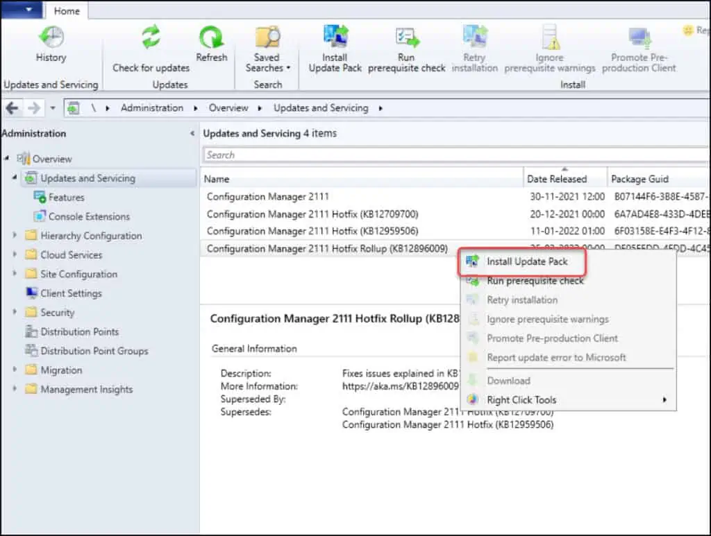 Install Configuration Manager 2111 Hotfix KB12896009