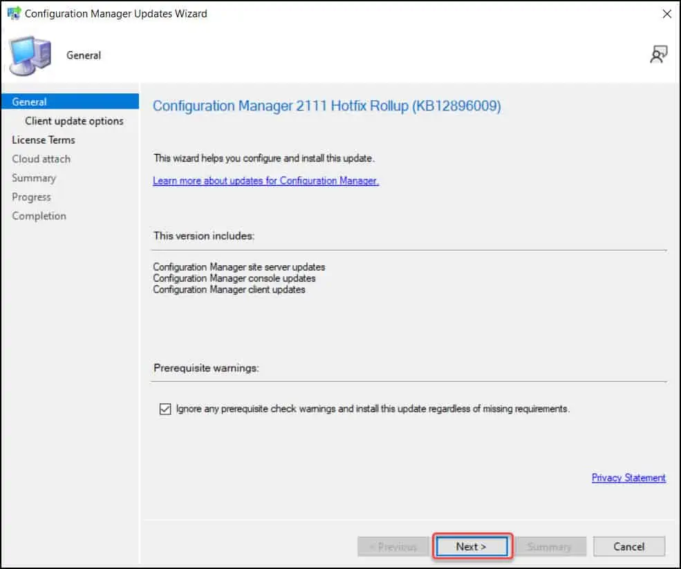 Install Configuration Manager 2111 Hotfix KB12896009