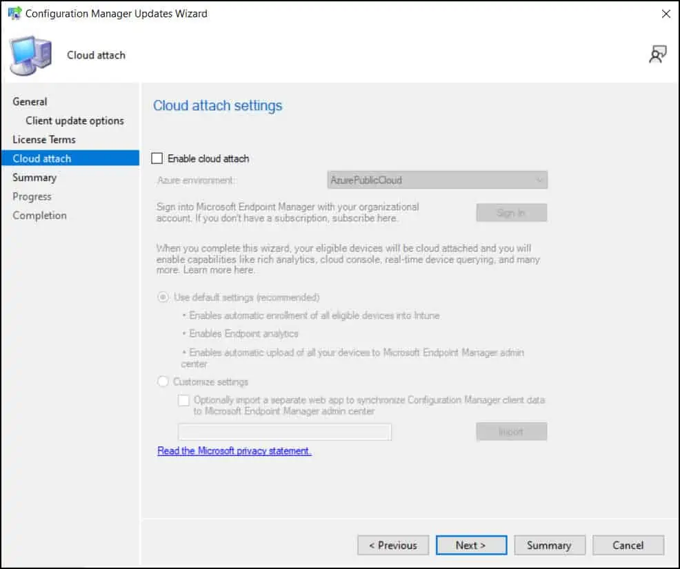 Cloud Attach Settings