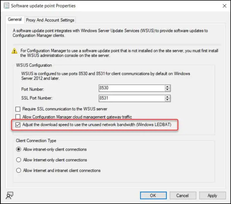 Enable LEDBAT for Software Update Points