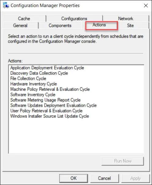 Configuration Manager Client Actions