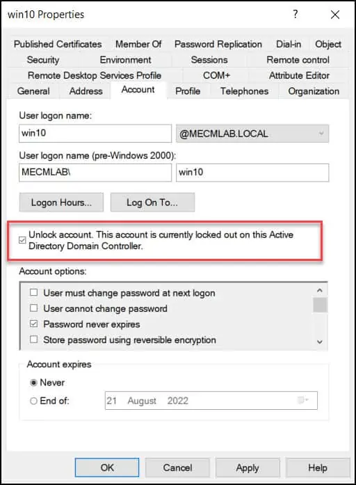 Unlock the Active Directory User Account
