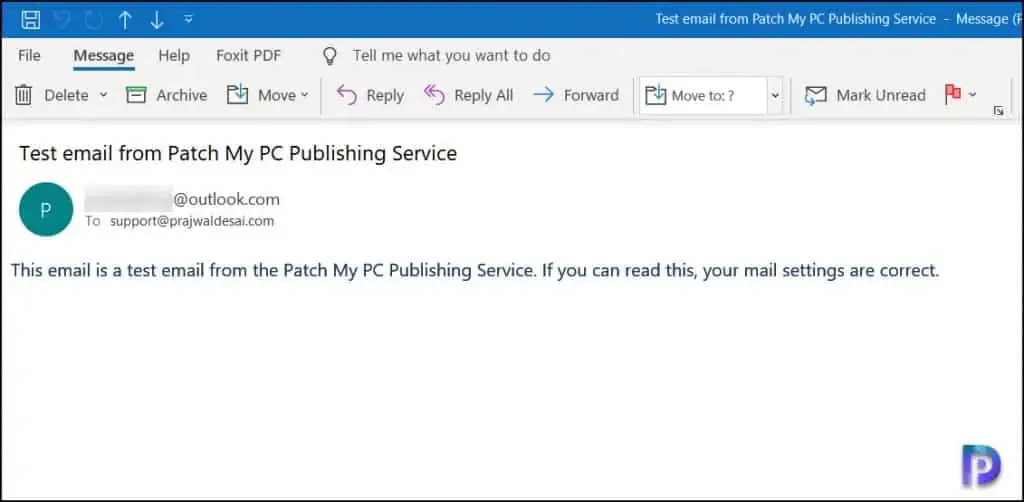 Configure Email Reports in PatchMyPC - Test Email