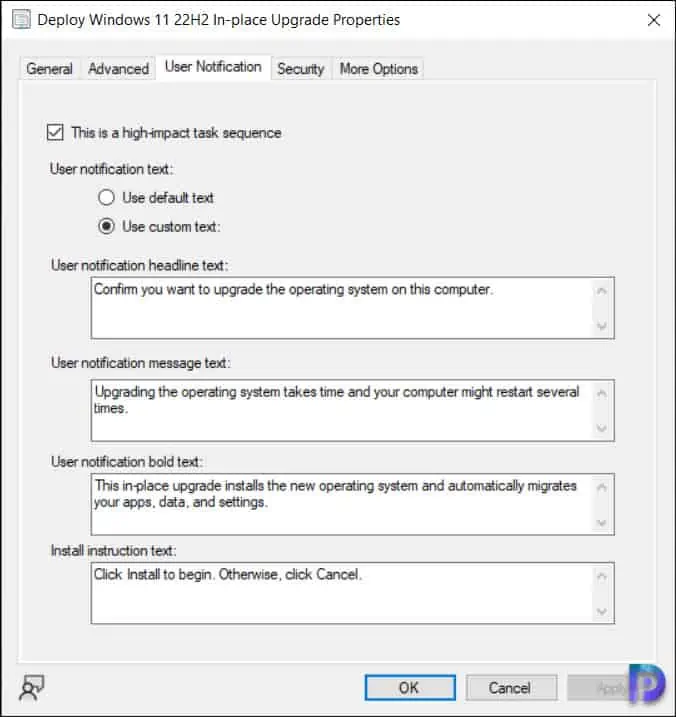 Create a custom notification for high-impact Task Sequence deployments