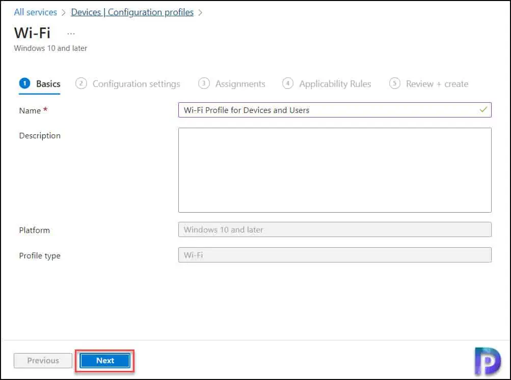 Create a Wi-Fi profile for Devices in Intune