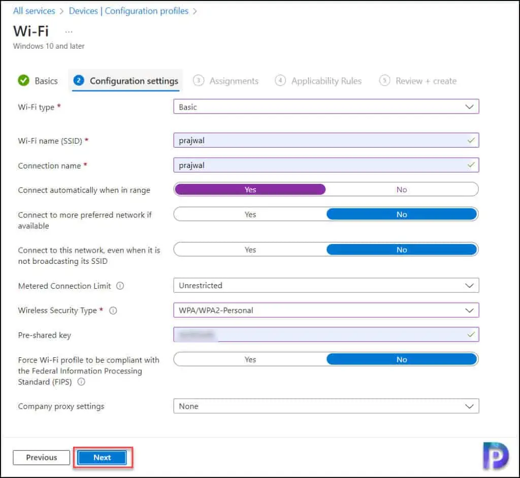 Configure Wi-Fi Settings in Intune