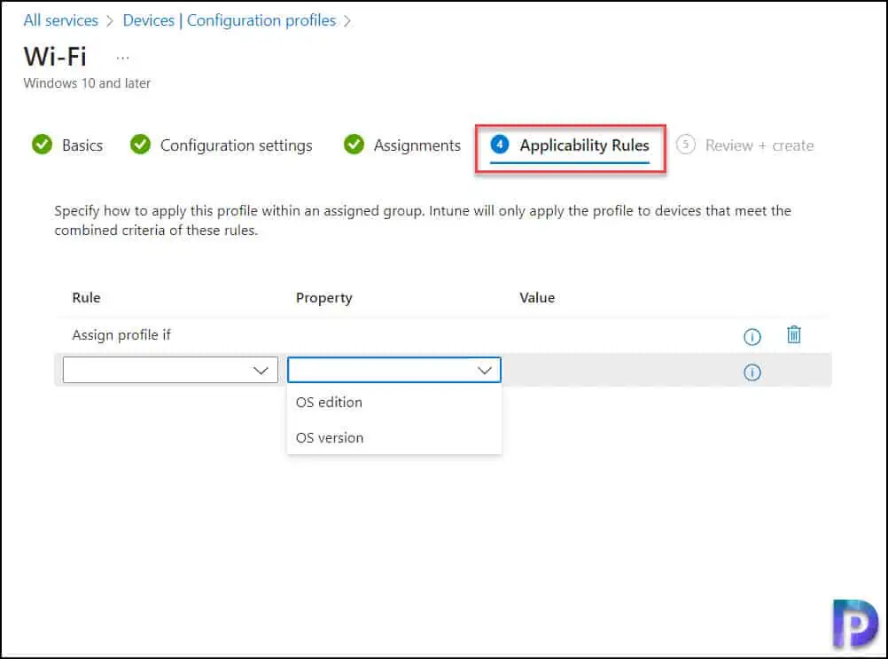 Applicability Rules for Intune Wi-Fi Profile