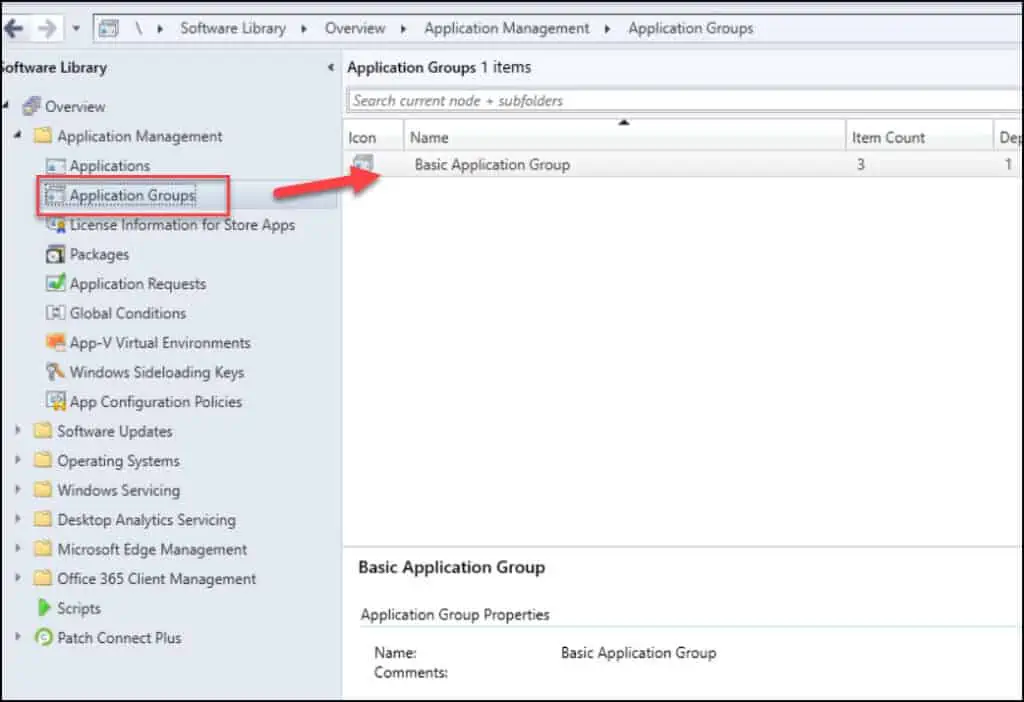 Locating Application Groups in Configuration Manager console